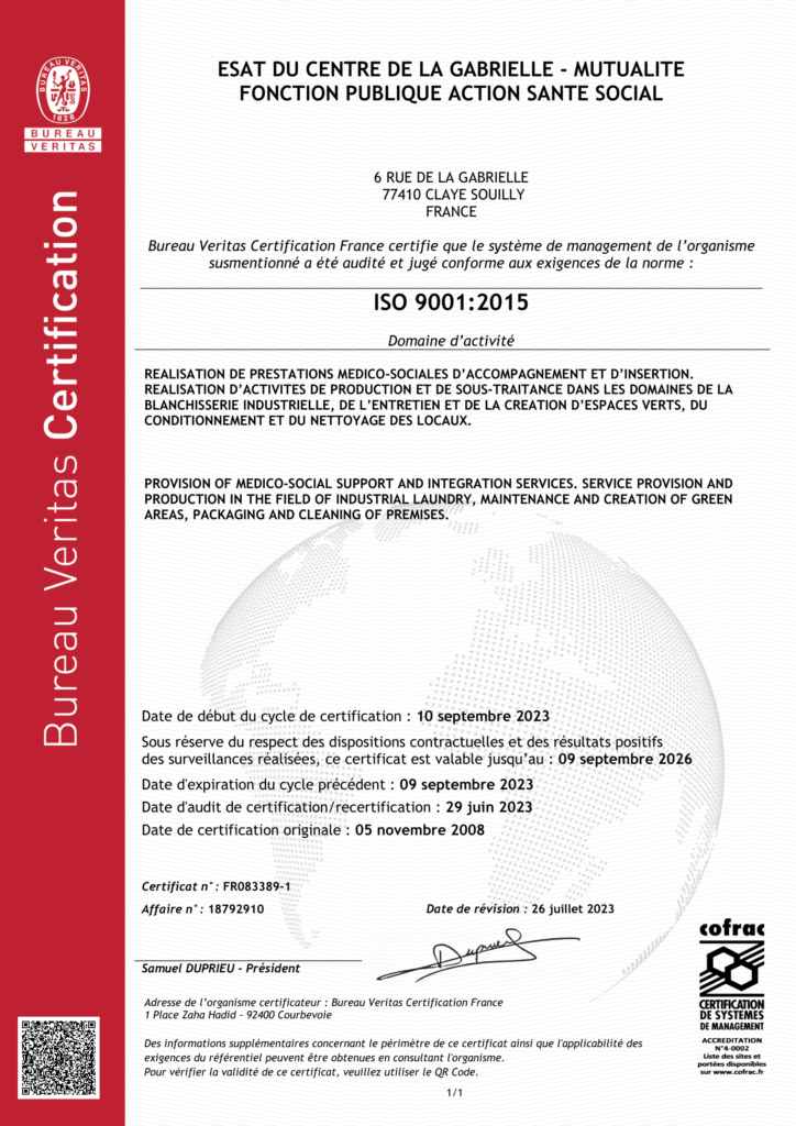 PH - 18792910 - ESAT DU CENTRE DE LA GABRIELLE - ISO 9001-1